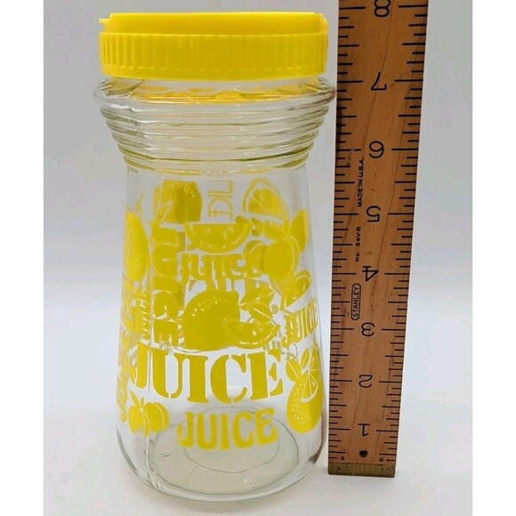 Vintage Anchor Hocking Juice Jar Jug Yellow Flip Top Lid LEMON Design 24oz USA - Picture 2 of 7
